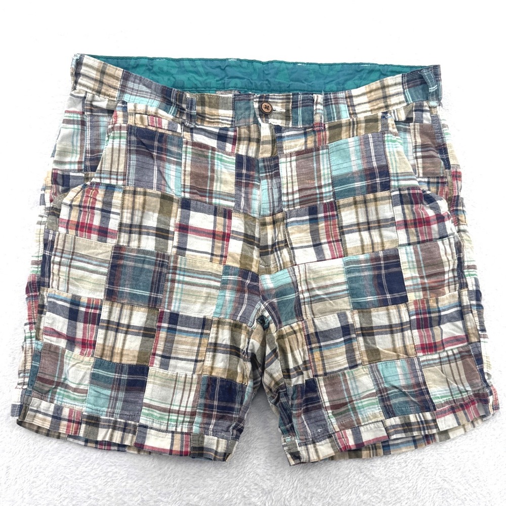 Charleston Madras Patchwork Plaid Mens Shorts 38 Preppy Beach Coastal 9" Inseam